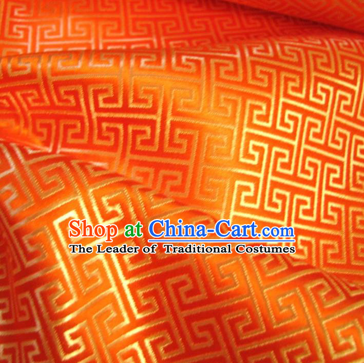 Chinese Traditional Palace Pattern Design Hanfu Orange Brocade Fabric Ancient Costume Tang Suit Cheongsam Material