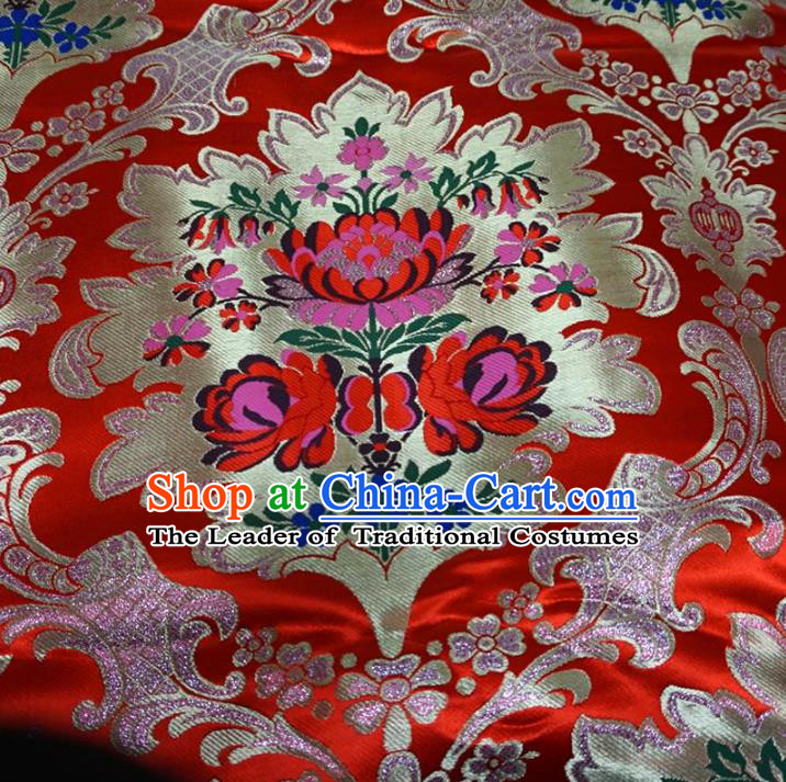 Chinese Traditional Palace Pattern Hanfu Red Brocade Fabric Ancient Costume Tang Suit Cheongsam Material