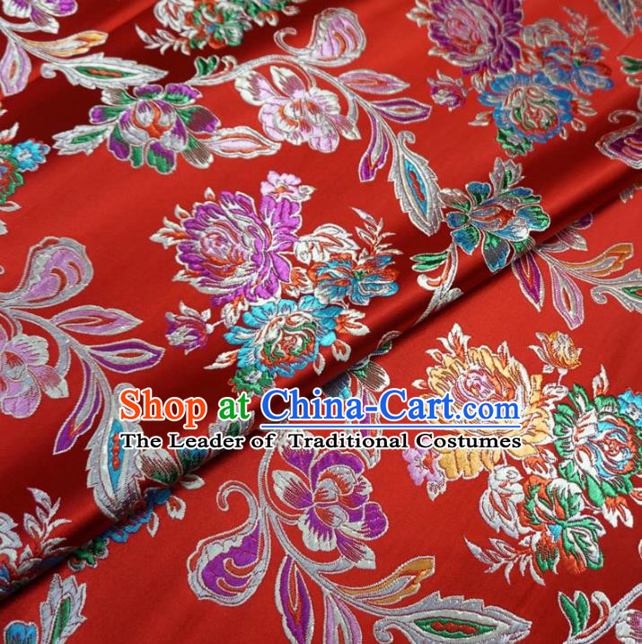 Chinese Traditional Palace Chrysanthemum Pattern Hanfu Red Brocade Fabric Ancient Costume Tang Suit Cheongsam Material