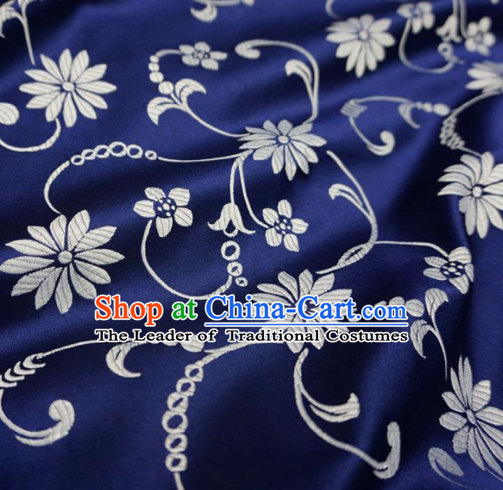 Chinese Traditional Palace Pattern Hanfu Navy Brocade Fabric Ancient Costume Tang Suit Cheongsam Material