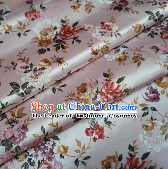 Chinese Traditional Palace Printing Flowers Pattern Hanfu White Brocade Fabric Ancient Costume Tang Suit Cheongsam Material