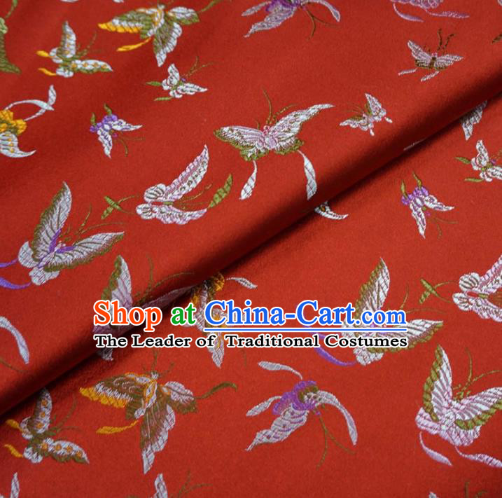 Chinese Traditional Palace Butterfly Pattern Hanfu Red Brocade Fabric Ancient Costume Tang Suit Cheongsam Material