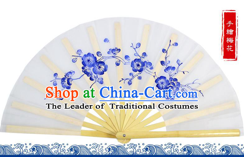 Chinese Traditional Hands Painted Wintersweet Fans Oriental Fan Tai Ji Dance Folding Fan