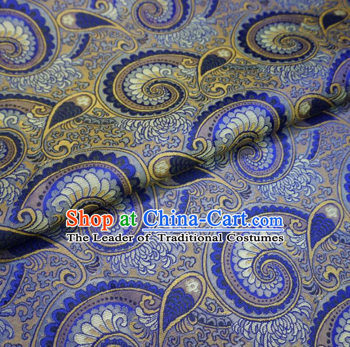 Chinese Traditional Palace Conch Pattern Hanfu Blue Brocade Fabric Ancient Costume Tang Suit Cheongsam Material