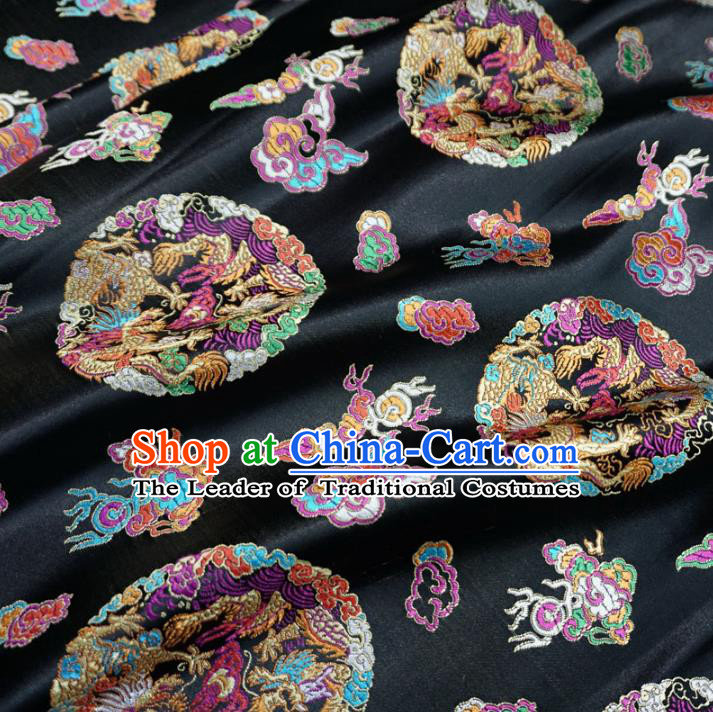 Chinese Traditional Palace Dragons Pattern Hanfu Black Brocade Fabric Ancient Costume Tang Suit Cheongsam Material