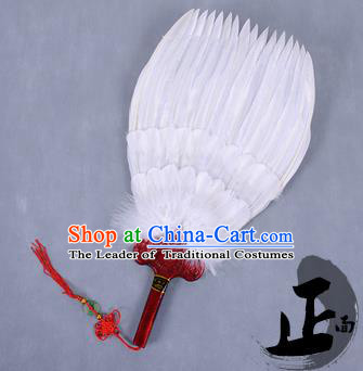 Traditional Chinese Crafts Folding Fan China White Feather Fan Oriental Fan Zhuge Liang Fans