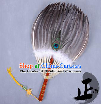 Traditional Chinese Crafts Folding Fan China Black Feather Fan Oriental Fan Zhuge Liang Fans