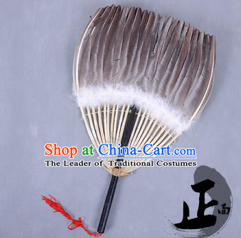 Traditional Chinese Crafts Folding Fan China Black Goose Feather Fan Oriental Fan Zhuge Liang Fans