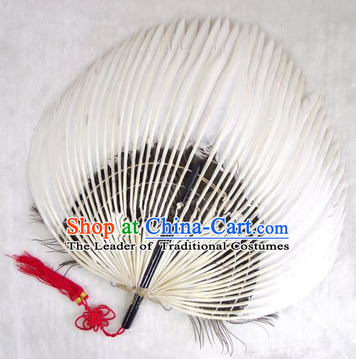 Traditional Chinese Crafts Folding Fan China White Goose Feather Fan Oriental Fan Zhuge Liang Fans