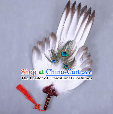 Traditional Chinese Crafts Folding Fan China White Feather Fan Oriental Fan Zhuge Liang Fans