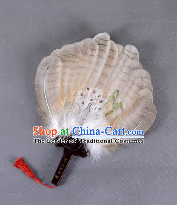 Traditional Chinese Crafts Folding Fan China Brown Eagle Feather Fan Oriental Fan Zhuge Liang Fans