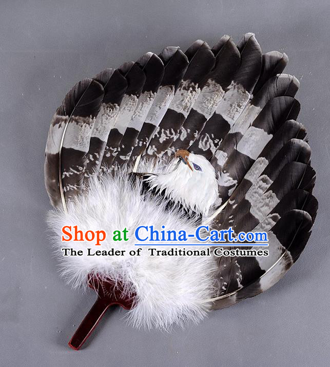 Traditional Chinese Crafts Folding Fan China Eagle Feather Large Fan Oriental Fan Zhuge Liang Fans