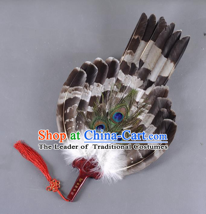 Traditional Chinese Crafts Folding Fan China Black Eagle Feather Large Fan Oriental Fan Zhuge Liang Fans