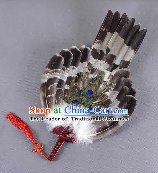 Traditional Chinese Crafts Folding Fan China Black Feather Fan Oriental Large Fan Zhuge Liang Fans