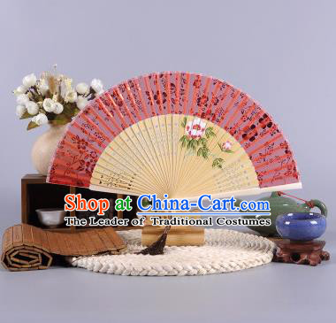 Traditional Chinese Crafts Hand Painted Peony Red Silk Folding Fan China Oriental Fans for Women