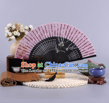 Traditional Chinese Crafts Hand Painted Wintersweet Amaranth Silk Folding Fan China Oriental Fans for Women