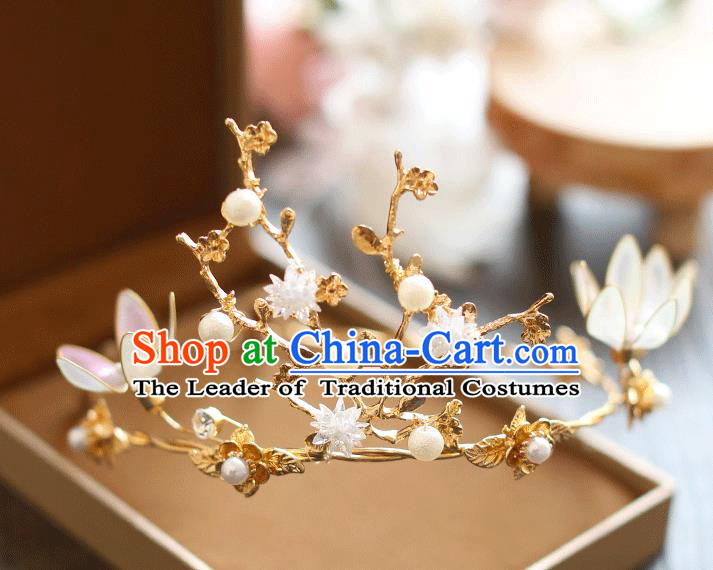 Chinese Traditional Bride Hair Jewelry Accessories Baroque Wedding Flowers Pearls Royal Crown for Women