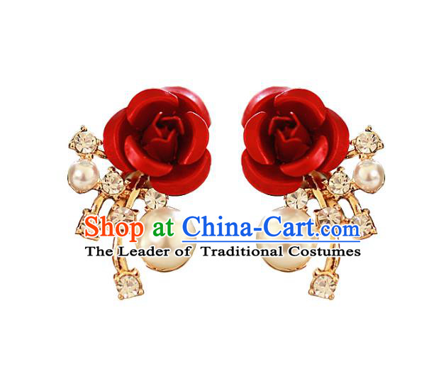 Chinese Traditional Bride Jewelry Accessories Baroque Princess Headwear Wedding Crystal Rose Earrings for Women