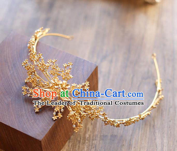 Chinese Traditional Bride Hair Jewelry Accessories Wedding Baroque Retro Golden Hair Clasp for Women