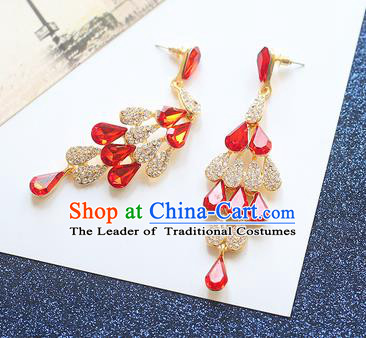 Chinese Traditional Bride Jewelry Accessories Eardrop Princess Wedding Red Crystal Earrings for Women