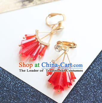 Chinese Traditional Bride Jewelry Accessories Eardrop Princess Wedding Red Crystal Earrings for Women