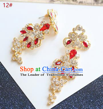 Chinese Traditional Bride Jewelry Accessories Eardrop Princess Wedding Red Crystal Peacock Earrings for Women