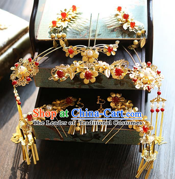 Chinese Traditional Bride Hair Jewelry Accessories Xiuhe Suit Phoenix Coronet Wedding Tassel Headwear for Women