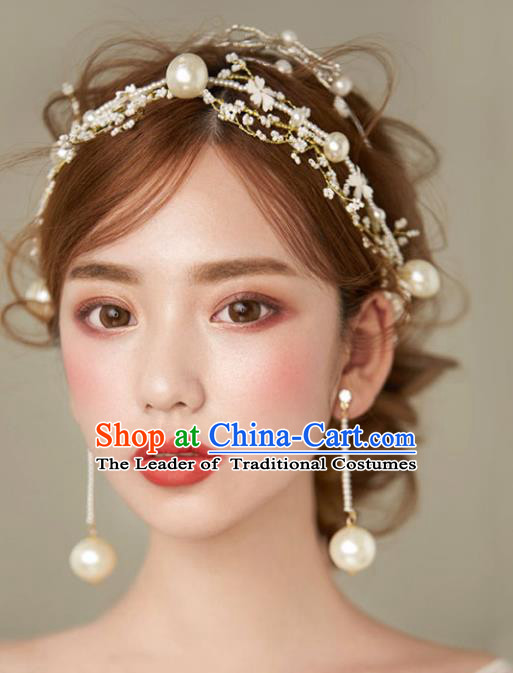 Chinese Traditional Bride Hair Jewelry Accessories Wedding Xiuhe Suit Pearls Hair Clasp and Earrings for Women