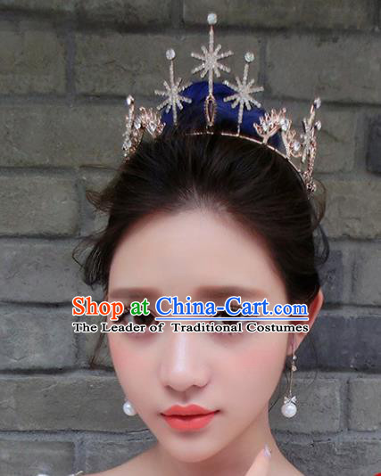 Chinese Traditional Bride Hair Accessories Baroque Princess Headwear Wedding Crystal Snowflake Royal Crown for Women