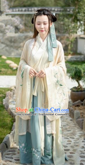 Traditional Chinese Jin Dynasty Young Lady Clothing Ancient Princess Hanfu Embroidered Costume for Women