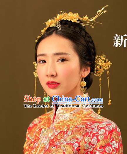 Chinese Traditional Bride Hair Jewelry Accessories Palace Xiuhe Suit Phoenix Coronet Wedding Hairpins for Women