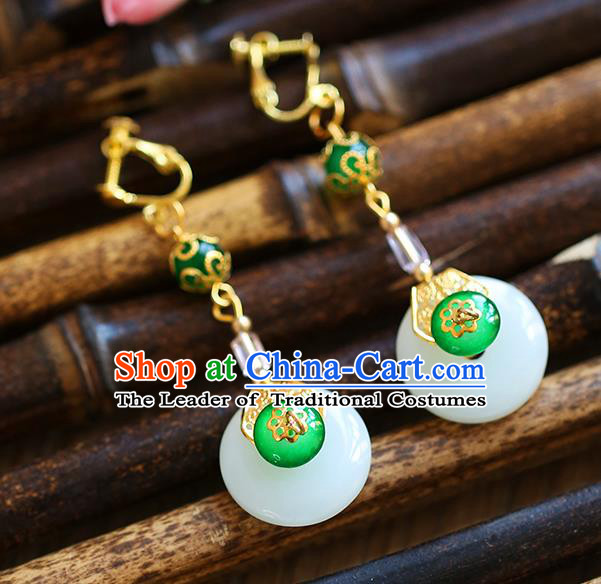 Chinese Traditional Bride Jewelry Accessories Eardrop Princess Wedding Hanfu Green Jade Earrings for Women