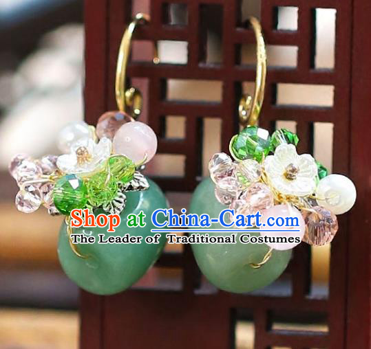 Chinese Traditional Bride Jewelry Accessories Xiuhe Suit Jade Earrings Wedding Eardrop for Women