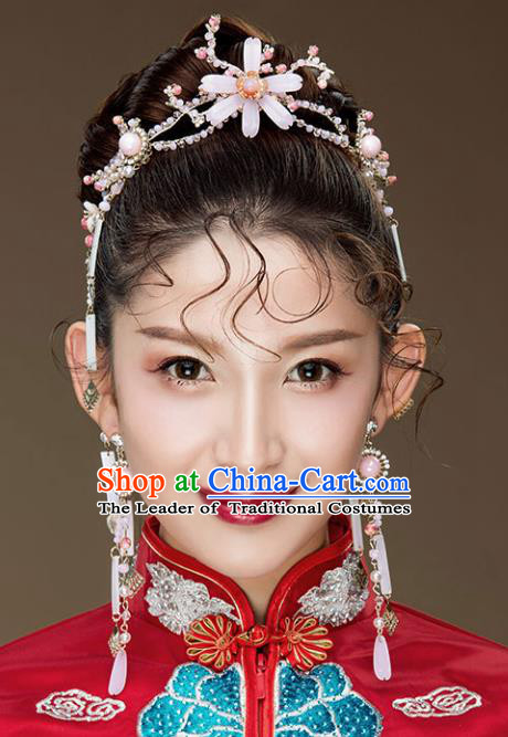 Chinese Traditional Bride Hair Accessories Baroque Wedding Hair Clasp and Earrings for Women