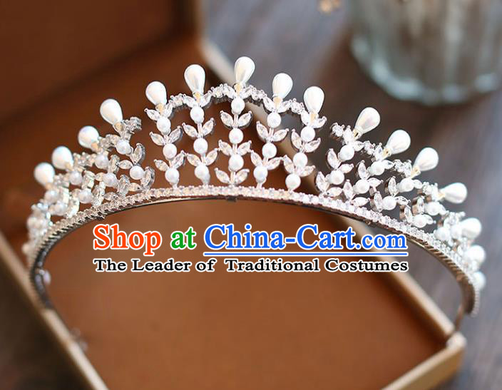 Chinese Traditional Wedding Hair Accessories Baroque Hair Clasp Bride Crystal Pearls Royal Crown for Women