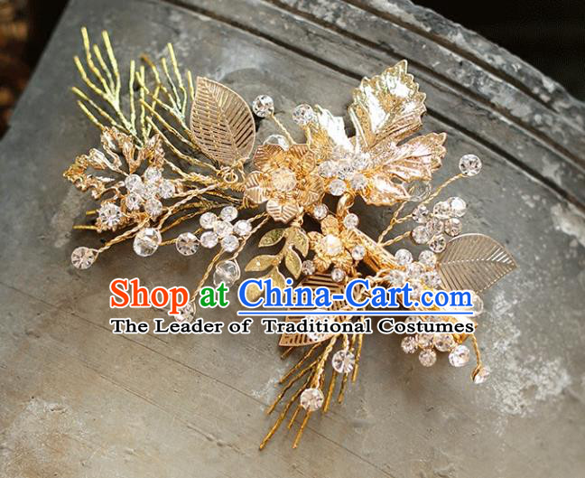 Chinese Traditional Bride Hair Accessories Baroque Princess Wedding Golden Hair Stick for Women