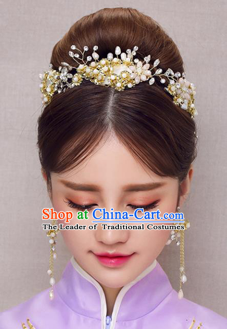 Chinese Traditional Bride Hair Accessories Xiuhe Suit Beads Hair Comb Wedding Hairpins for Women