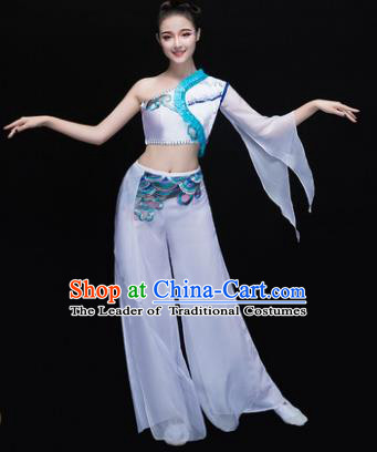 Traditional Chinese Classical Dance Fan Dance Costume, China Yangko Dance White Single Sleeve Clothing for Women