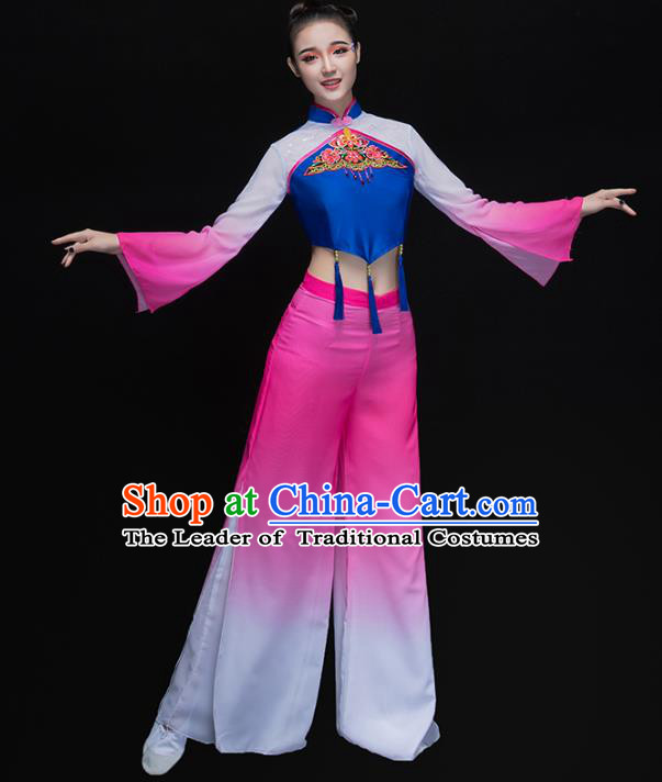 Traditional Chinese Classical Yangge Dance Embroidered Pink Costume, China Yangko Dance Dress Clothing for Women