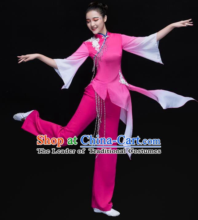 Traditional Chinese Classical Umbrella Dance Costume, China Folk Dance Yangko Pink Clothing for Women