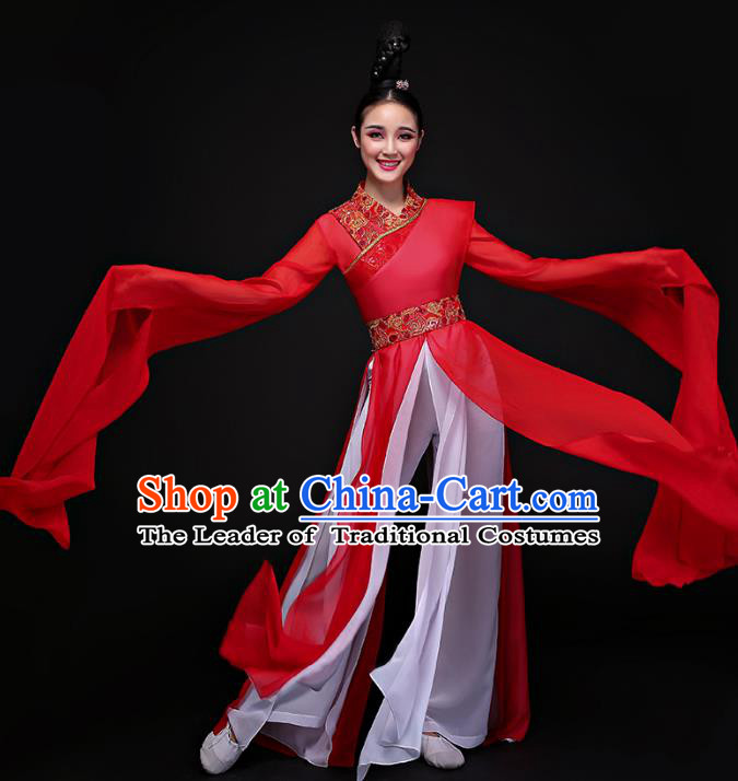 Traditional Chinese Ancient Palace Lady Dance Clothing Classical Dance Embroidered Red Dress Costume for Women