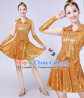 Traditional Chinese Modern Dance Opening Dance Jazz Dance Golden Uniform Folk Dance Chorus Costume for Women