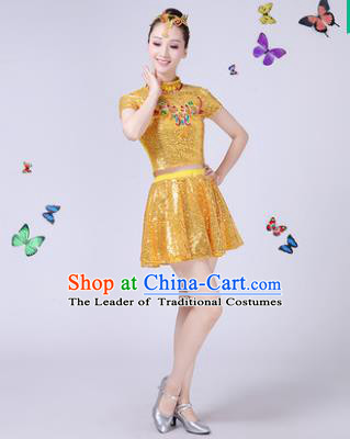 Traditional Chinese Modern Dance Opening Dance Jazz Dance Yellow Paillette Clothing Folk Dance Chorus Costume for Women