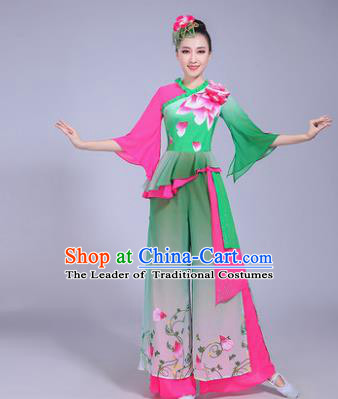 Traditional Chinese Classical Umbrella Dance Costume, China Yangko Folk Dance Yangge Green Clothing for Women