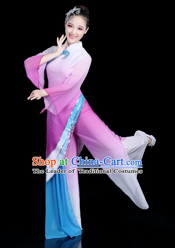 Traditional Chinese Yangge Fan Dance Costume, China Classical Folk Dance Yangko Umbrella Dance Purple Clothing for Women