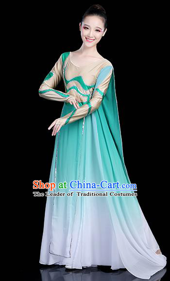 Traditional Chinese Modern Dance Opening Dance Clothing Chorus Competition Green Long Dress for Women