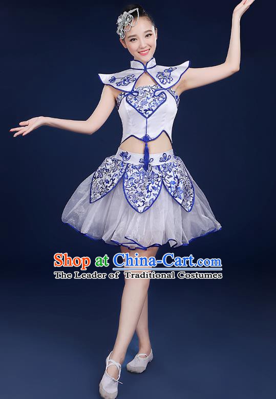 Traditional Chinese Modern Dance Opening Dance Clothing Chorus Classical Dance Short Veil Dress for Women