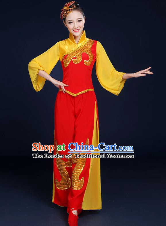 Traditional Chinese Folk Yangge Fan Classical Dance Uniform, China Yangko Drum Dance Clothing for Women