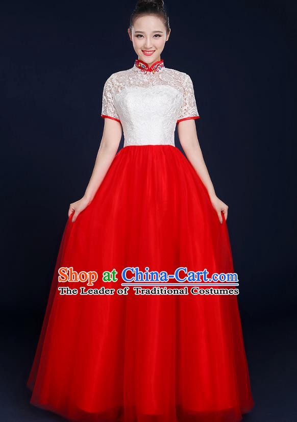 Traditional Chinese Modern Dance Opening Dance Lace Clothing Chorus Classical Dance Red Dress for Women