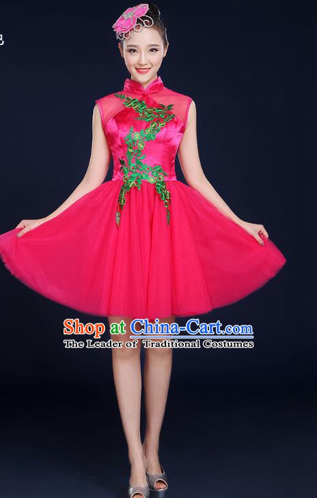 Traditional Chinese Modern Dance Opening Dance Clothing Chorus Classical Dance Rosy Bubble Veil Dress for Women